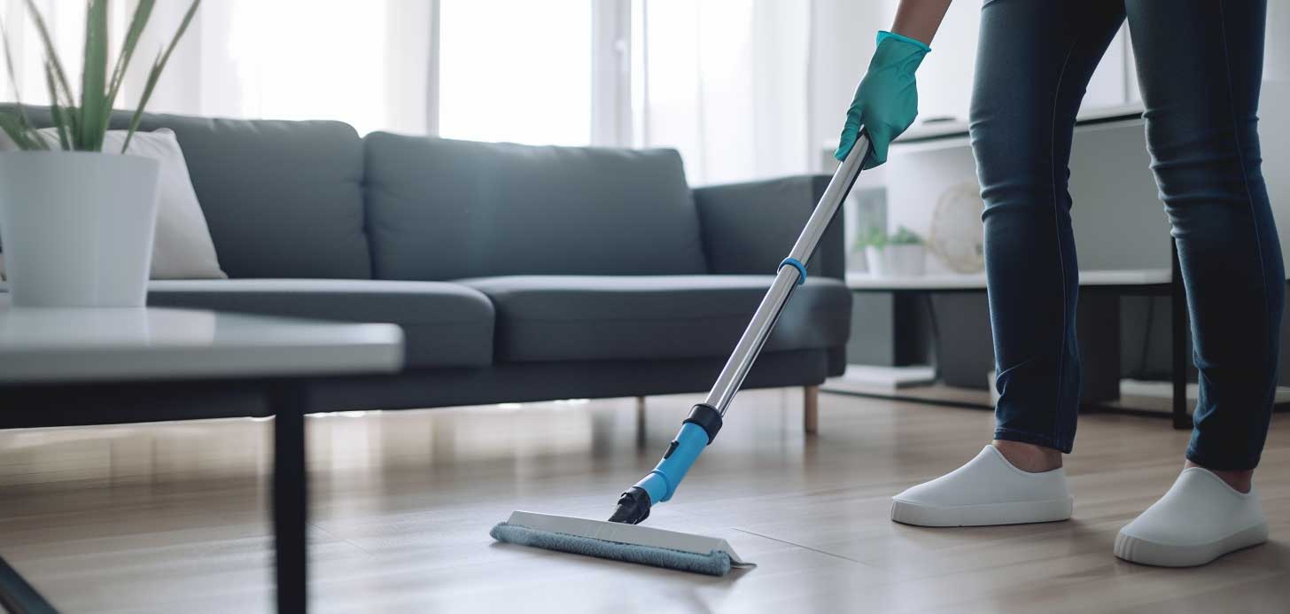 Professional cleaner preparing a commercial space